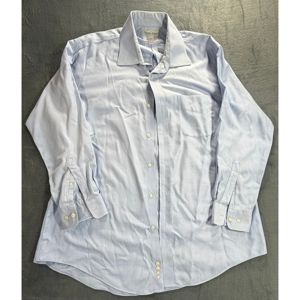 Kenneth Roberts Platinum Dress Shirt Mens 17 32/33 Blue Herringbone Cotton L/S